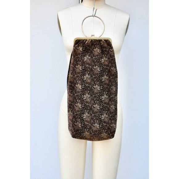 Velvet Floral Long Bag 90s does 20s Flapper Burlesque Bag Art Deco Victorian - Picture 6 of 10